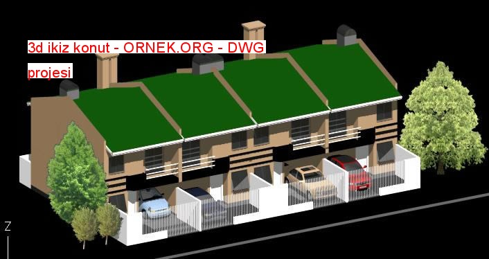 3d ikiz konut Autocad Çizimi