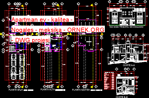 Apartman ev - kalitea - Nogales - meksika Autocad Çizimi
