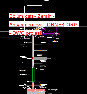 Bölüm çatı - Zemin - Ahşap çerçeve Autocad Çizimi