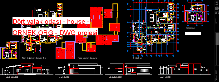 Dört yatak odası - house Autocad Çizimi