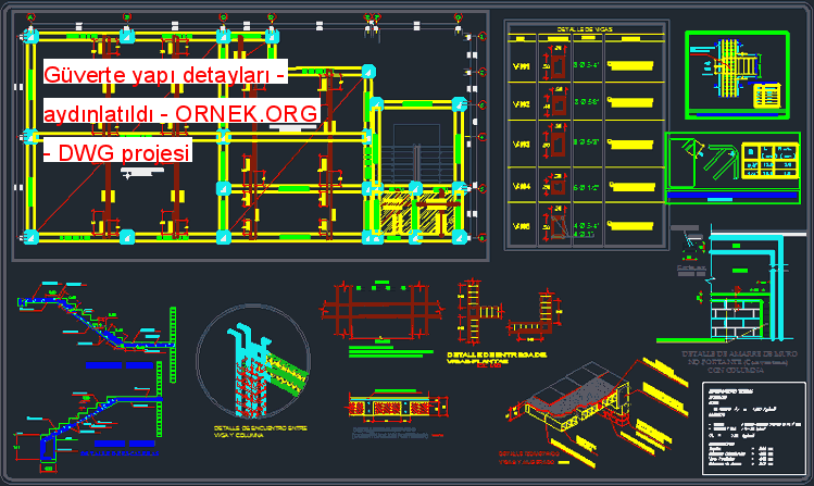 Güverte yapı detayları - aydınlatıldı Autocad Çizimi