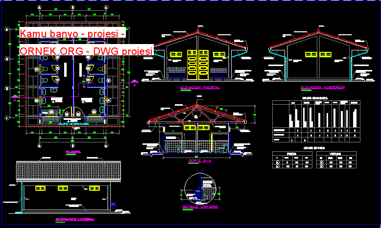 Kamu banyo - projesi Autocad Çizimi