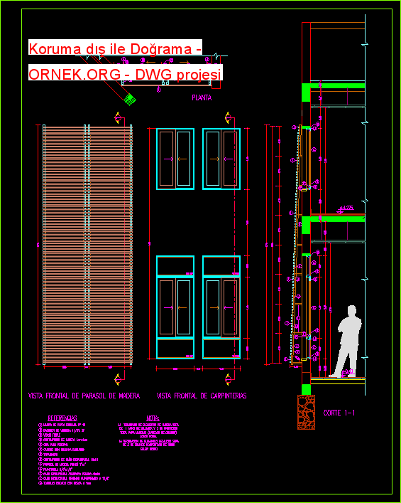 Koruma dış ile Doğrama Autocad Çizimi