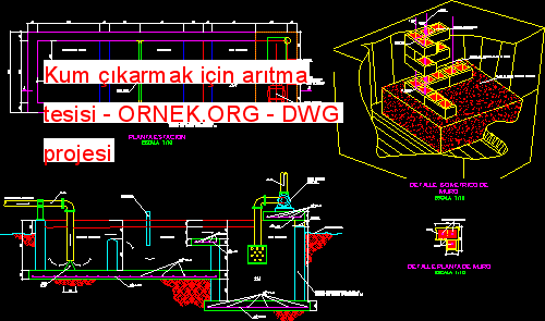 Kum çıkarmak için arıtma tesisi Autocad Çizimi