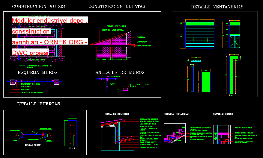 Modüler endüstriyel depo , consstruction ayrıntıları Autocad Çizimi