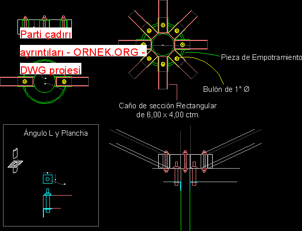 Parti çadırı ayrıntıları Autocad Çizimi