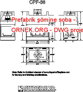 Prefabrik şömine soba Autocad Çizimi