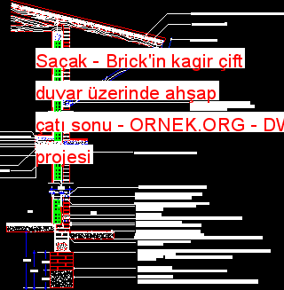 Saçak - Brick'in kagir çift duvar üzerinde ahşap çatı sonu Autocad Çizimi