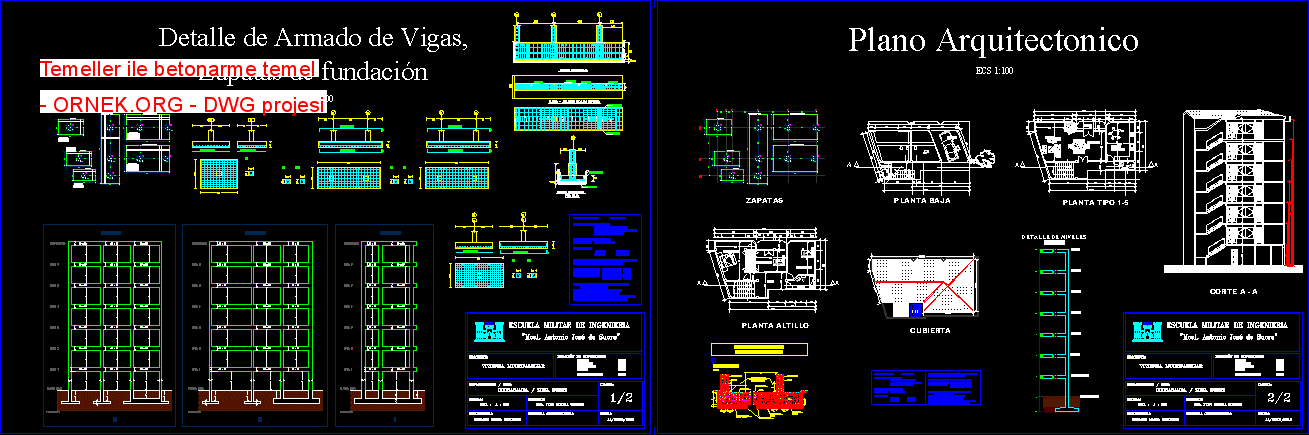 Temeller ile betonarme temel Autocad Çizimi