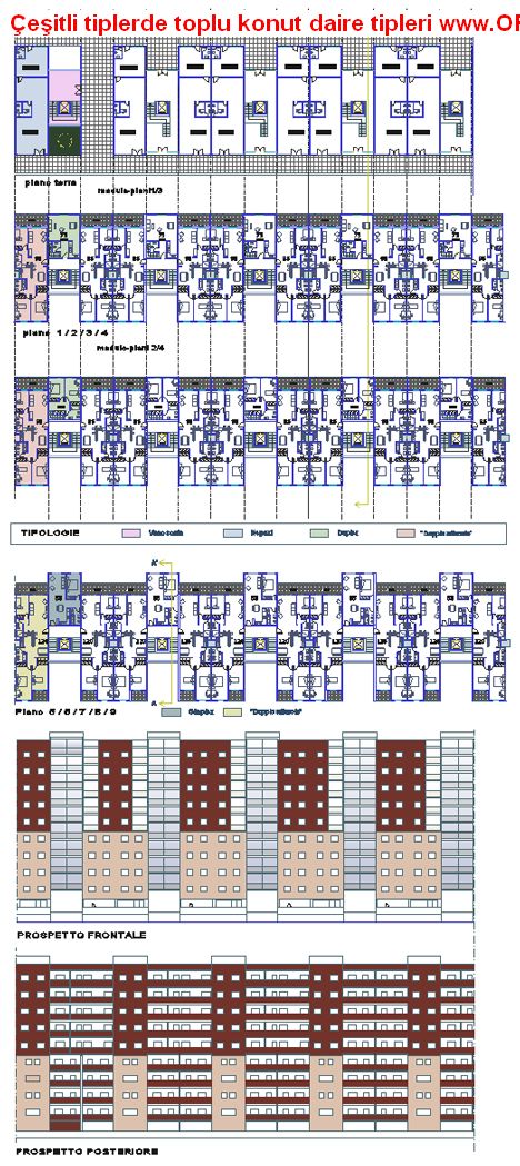 Çeşitli tiplerde toplu konut daire tipleri Autocad Çizimi